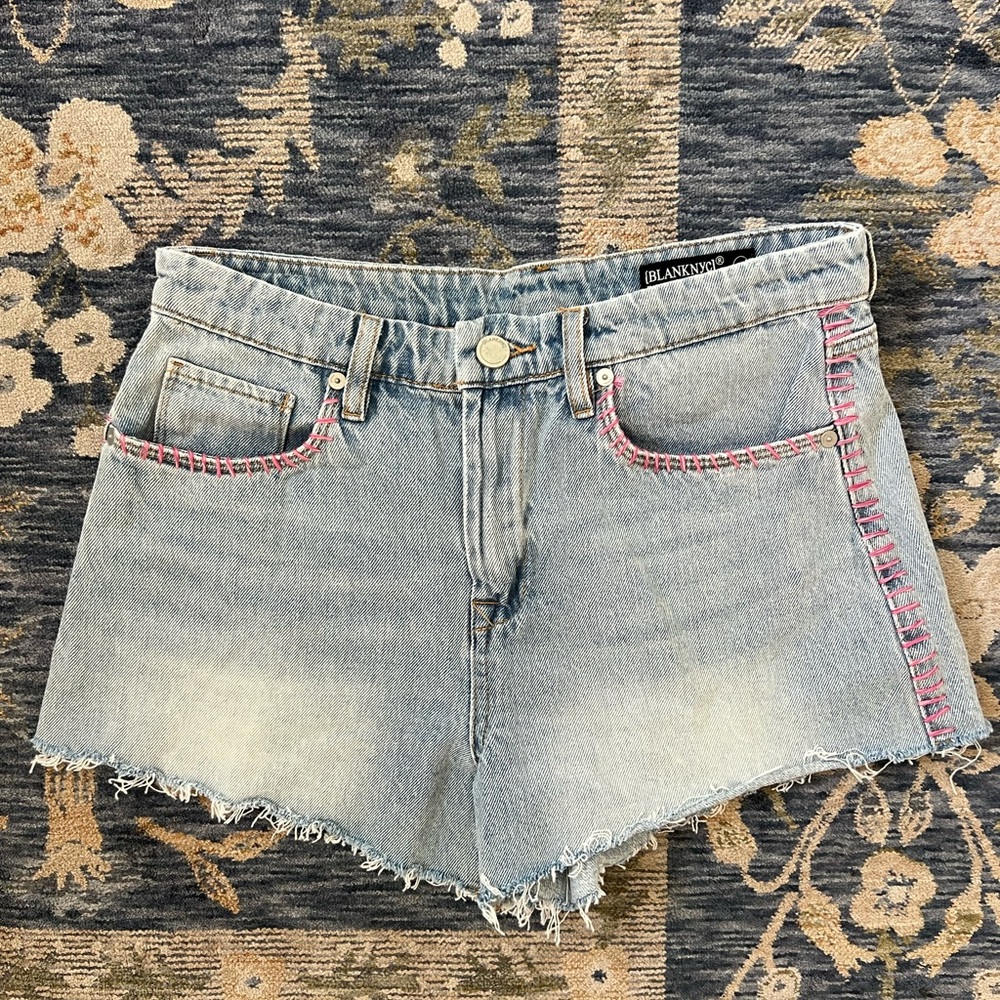 BlankNYC Denim Shorts with Pink Stitch Detail